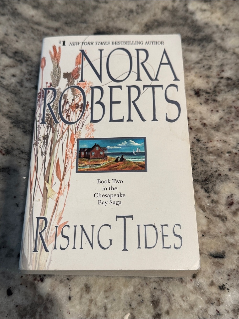Nora Roberts "Rising Tides" Paperback Book - White Cover with Blue Text